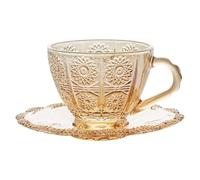 ZKALQECNF Lait Tasse à café vintage en verre sans plomb, ornée d'un motif de tournesol relief, avec soucoupe Boissons(Amber)