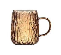 ZKALQECNF Lait Tasses à café en verre texturé effet glacier, 480 ml, avec anses, idéales for le thé, cappuccino, latte, les jus de fruits et lait Boissons(Amber)