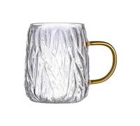ZKALQECNF Lait Tasses à café en verre texturé effet glacier, 480 ml, avec anses, idéales for le thé, cappuccino, latte, les jus de fruits et lait Boissons(Transparent)