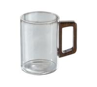 ZKALQECNF Lait Tasses classiques en verre avec anse bois, verres borosilicate transparent for thé, café, lait et jus Boissons(Transparent,Petit)