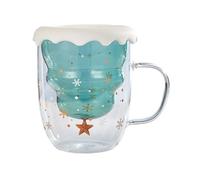 ZKALQECNF Lait Tasses de Noël en verre avec couvercle, mugs borosilicate à double paroi anse for chocolat chaud et café, 300 ml Boissons(Green)