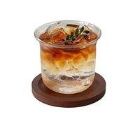 ZKALQECNF Lait Verre à café vintage large ouverture avec sous-verre en bois, verre borosilicate transparent, 350 ml / 11,8 oz Boissons