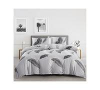 ZKALQECNF Parures de lit Grey Feather Print Reversible Duvet Cover with Pillowcases 2/3 Pieces Modern Soft Comforter Cover Set Sets de Housses de Couettes(US Twin(173x229cm))