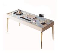 ZKALQECNF Table de Bureau Bureau à Domicile avec 2 tiroirs et Prises de Charge, Bureau d'écriture Moderne Luxueux Plateau en Dalle Roche Cadre métal doré Salon(L)