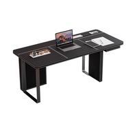 ZKALQECNF Table de Bureau Bureau d'écriture en Cuir Noir avec Pieds métal, Table de Travail spacieuse for Ordinateur Portable et Rangement Salon(L)