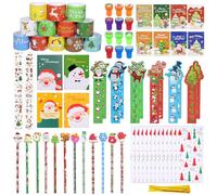 Zkaoai Lot de 82 articles de papeterie de Noël, coffret cadeau, carnet de notes, règle, gomme, crayon, autocollants, tampons, cadeaux de fête
