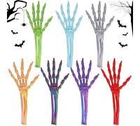 Zkaoai Mains de Squelette Halloween 18cm, Os de Squelette Halloween Mains Humaines Factices Réalistes en Plastique, Terreur Accessoires Effrayants Mains de Squelette Halloween Decoration (7 Couleurs)
