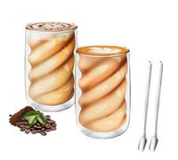 ZkateTrade Lot de 2 verres à latte macchiato Bubble - 500 ml - Double paroi - Avec 2 cuillères - Verres isothermes pour latte macchiato, thé, lait, bière