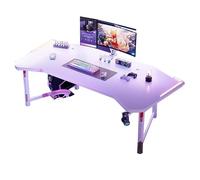 ZKBDBWTR Bureau Gaming en Fibre de Carbone avec éclairage RVB, Bureau D'ordinateur Ergonomique avec Porte-Gobelet, Crochet pour Casque, Double Poste de Travail(White,140cm/55.1in)