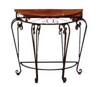 ZKBDBWTR Console D'entrée Demi-Lune en Imitation Marbre avec Pieds en Métal à Volutes, Table D'appoint pour Salon, Table Basse pour Entrée(Brown)