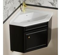 ZKBDBWTR Meuble-Lavabo d'angle en Chêne avec Vasque en Céramique Intégrée - Meuble sous Evier Mural Gain de Place pour Petites Salles de Bains, Grand Espace de Rangement