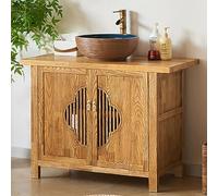 ZKBDBWTR Meuble sous Lavabo avec Colonne Vintage en Bois Massif avec Lavabo, Meuble de Sol à Double Porte de Style Chinois Classique pour Salle de Bain et Salle d'eau(80cm/31.4in)