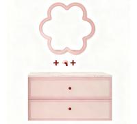 ZKBDBWTR Meuble sous Lavabo en Chêne Rose avec Vasque en Céramique sans Joint et Miroir à Motifs Floraux - Ensemble Meuble-Lavabo Couleur Pastel Crème pour la Maison(80cm/31.4in)