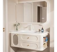 ZKBDBWTR Meuble sous Lavabo - Meuble-Lavabo Moderne avec Vasque | Système Antibuée Intelligent et éclairage D'ambiance, équipé d'un Distributeur de Papier Toilette et d'une Vasque(White,90cm/35.4in)