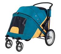 ZKBDBWTR Remorque Vélo Pliable pour Chien en Un Clic - Chariot Porte-Chien à 4 Roues, Pivotant à 360° avec Poche de Rangement - pour Animaux Jusqu'à 50 kg(Blue)