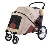 ZKBDBWTR Remorque Vélo Pliable pour Chien en Un Clic - Chariot Porte-Chien à 4 Roues, Pivotant à 360° avec Poche de Rangement - pour Animaux Jusqu'à 50 kg(Beige)