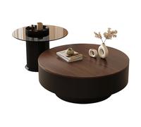 ZKBDBWTR Table Basse Ronde Moderne, Ensemble de 2 Tables D'appoint Minimalistes du Milieu du Siècle, Plateau en Verre avec Rangement Dissimulé pour Salon et Bureau(Black)