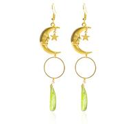 ZKBKJSPZJB Boucles d'oreilles à breloques en quartz avec cristaux de déesse du soleil et étoile et lune - Style bohème hippie céleste - Bijou métaphysique, Laiton, Pierre de cristal