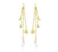ZKBKJSPZJB Boucles d'oreilles à breloques en quartz avec cristaux de déesse du soleil et étoile et lune - Style bohème hippie céleste - Bijou métaphysique, Laiton, Pierre de cristal