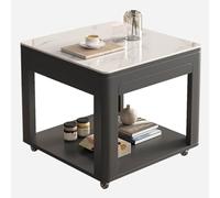 Zkfpet Table D'appoint à 2 Niveaux, Table Basse Carrée à roulettes, Bureau de Chambre, Support en Bois Massif, Plateau en Roche, for Salon, Bureau(Gray)