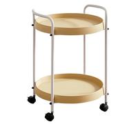 Zkfpet Table D'appoint Mobile à 2 Niveaux, Table Basse Ronde à roulettes, Chariot Mobile avec Poignée, for Salon et Chambre(Yellow)