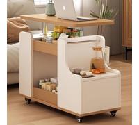 Zkfpet Table D'appoint Multifonctionnelle sur roulettes, Table Basse en Bois avec Plateau Relevable for Salon, Plateau Pivotant, for Bureau à Domicile(Natural)