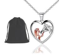 ZKGYUS 1 PCS Collier Fille et Cheval pour Femme et Fille Argent Coeur Pendentif Collier Cheval et Fille Chaîne Bijoux Cadeaux de Cheval