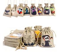 ZKGYUS 12 pochon tissu,Halloween Sac à cordon en toile de jute Sac de stockage de bonbons Biscuits Sac de décoration cadeau Halloween Sac à cordon(10 * 15cm)
