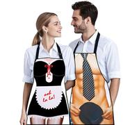 ZKGYUS 2Pcs Tablier de Cuisine Couple, Tablier Barbecue, Drole Tabliers de Cuisine Homme Femmes Humour, Tablier de Cuisine pour BBQ Party, Saint Valentin