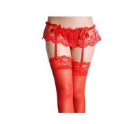 ZKGYUS Bas Porte-Jarretelles en Dentelle, Collant Hauts de Cuisse en Résille avec Jarretière pour Femme, Rouge