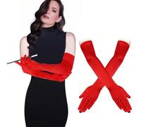 ZKGYUS Gants Longs en Satin Rouge, Taille M, pour Femmes, Événements Spéciaux