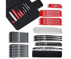 ZKH Lames de Scie Sabre 35PCS, 13pcs BI-MÉTAL et 22pcs CRV, Jeu de Lames de Scie Sabre pour Couper le Bois, le Métal, l'Acier, Scie Sabre pour des Coupes Rapides et Nettes avec Sacoche de Rangement