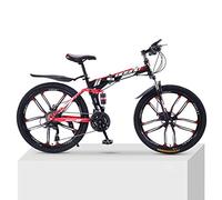 ZKHD 21 Vitesses 10-Couteau-Roue De Bicyclette Adulte VTT Double Pliage D'amortissement Hors Route À Vitesse Variable Mâle Et Femelle Bicyclettes,Black Red,26 inch