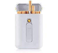 ZKHD Étui à Cigarettes avec Briquet Boîte à Cigarettes Briquets Rechargeables USB 2 en 1 Briquet électrique Rechargeable sans Flamme Coupe-Vent,White