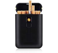 ZKHD Étui à Cigarettes avec Briquet Boîte à Cigarettes Briquets Rechargeables USB 2 en 1 Briquet électrique Rechargeable sans Flamme Coupe-Vent,Black