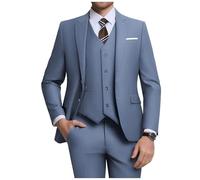 ZKHOECR Costume 3 pièces pour homme, coupe ajustée, avec blazer à deux boutons, gilet et pantalon, couleur unie, pour les affaires et les mariages, bleu jean, Taille S
