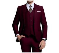 ZKHOECR Costume 3 pièces pour homme, coupe ajustée, avec blazer à deux boutons, gilet et pantalon, couleur unie, pour les affaires et les mariages, bordeaux, Taille M