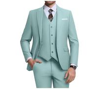 ZKHOECR Costume 3 pièces pour Homme, Coupe ajustée, avec Blazer à Deux Boutons, Gilet et Pantalon, Couleur Unie, pour Les Affaires et Les Mariages, Vert Menthe, Taille L