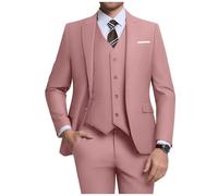 ZKHOECR Costume 3 pièces pour homme, coupe ajustée, avec blazer à deux boutons, gilet et pantalon, couleur unie, pour les affaires et les mariages, rose, XX-Large