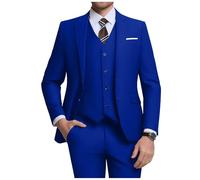 ZKHOECR Costume 3 pièces pour Homme, Coupe ajustée, avec Blazer à Deux Boutons, Gilet et Pantalon, Couleur Unie, pour Les Affaires et Les Mariages, Bleu Royal, Taille XL