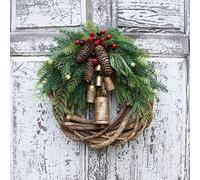 ZKINGZ Couronne de Noël, couronne de porte de Noël, couronne de Noël pour porte, décoration de Noël, guirlande de Noël avec cloches, guirlande de Noël artificielle pour décoration, 30 cm