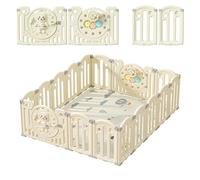 Zkipm Parc Bebe Pliable, Parc Bebe Bois Avec tapis de jeu, Parcs Enfant Modulable, Verrouillage de Sécurité, Forme Réglable, Rangement Pliable, Antidérapant, Barriere Bebe (12/14/16Panneaux