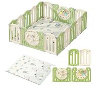 Zkipm Parc Bebe Pliable, Parc Bebe Bois Avec tapis de jeu, Parcs Enfant Modulable, Verrouillage de Sécurité, Forme Réglable, Rangement Pliable, Antidérapant, Barriere Bebe (12/14/16Panneaux