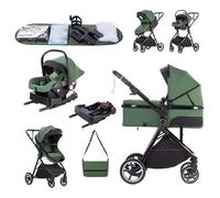 Zkipm Poussette 3 en 1 avec isofix Base, Poussette Combinée Portable Pliant en Un Clic, Réversible Siège Inclinable，Moustiquaires, Housses de Pluie, Porte-gobelets, Sacs, Tapis frais, 0 à 3 Ans