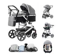 Zkipm Poussette 3 en 1 avec Siège, Poussette Combinée Portable Pliant en Un Clic, Réversible, Inclinable, Moustiquaires, Housses de Pluie, Porte-gobelets, Sacs, Coussin moelleux, 0 à 4 Ans(22kg)