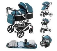 Zkipm Poussette 3 en 1 avec Siège, Poussette Combinée Portable Pliant en Un Clic, Réversible, Inclinable, Moustiquaires, Housses de Pluie, Porte-gobelets, Sacs, Coussin moelleux, 0 à 4 Ans(22kg)