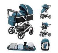 Zkipm Poussette 3 en 1 avec Siège, Poussette Combinée Portable Pliant en Un Clic, Réversible, Inclinable，Moustiquaires, Housses de Pluie, Porte-gobelets, Sacs, Tapis frais, 0 à 4 Ans(22kg)