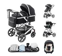 Zkipm Poussette 3 en 1 avec Siège, Poussette Combinée Portable Pliant en Un Clic, Réversible, Inclinable，Moustiquaires, Housses de Pluie, Porte-gobelets, Sacs, Tapis frais, 0 à 4 Ans(22kg)