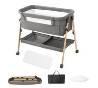 Zkiprm bébé cododo, cododo Bebe Pliable et Facile à Monter, Lit Bebe mit 4 Roues bloquables, moustiquaire, d’Un Sac de Voyage et d’Un Panier de Rangement | Maximal : 9 kg | 0 à 6 Mois （Beige）