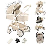 Zkiprm Cuir Poussette 3 en 1, Système de Voyage 3-en-1 Avec Siège Auto, Avec Habillage Pluie, Châssis Aluminium, Landau de ville pliable d'une seule main pour enfants 0-4 ans, Khaki